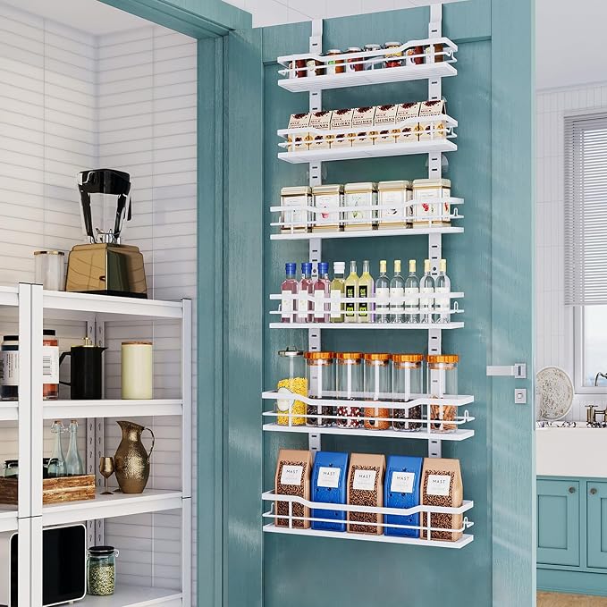 Eastherry Over The Door Pantry Organizer，6-Tier Over The Door Organizer with Adjustable Basket，Metal Hanging Pantry Organizers and Storage for Kitchen, Back of Door Seasoning Rack (White) by Unknown