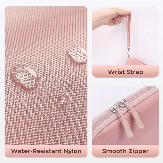 FYY Travel Cable Organizer - 8 Compartments, Lightweight, Water Repellent | With Wrist Strap, Portable Tech Pouch for Cord Charger, Travel and Business Trips Use, Soft Shell Nylon, Pink (Large) - Image 5