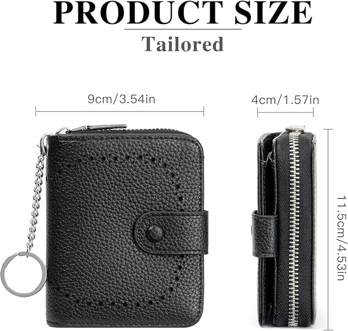 GAEKEAO Women's Leather Wallet RFID Blocking Card Holder with Many Compartments Small Purse with Zipper Key Chain Wallets - Image 4