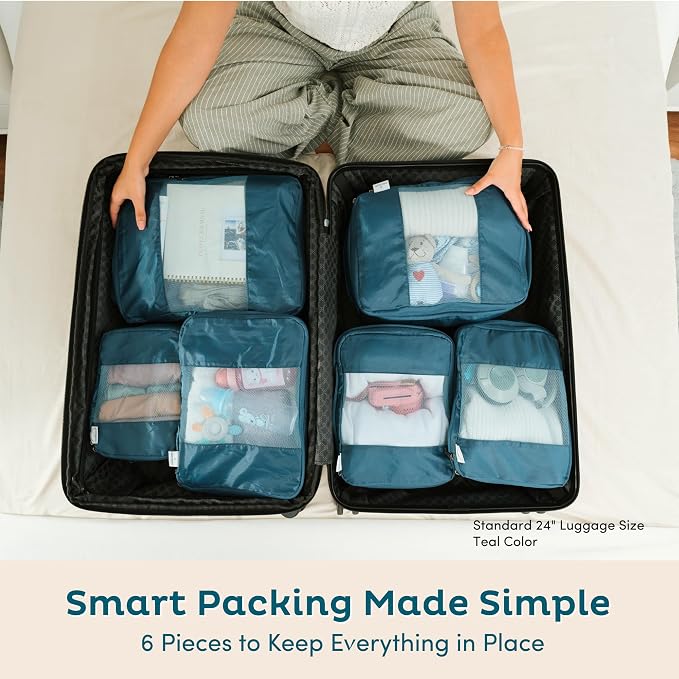 6-Pack Large Compression Packing Cubes for Travel - Lightweight Compression Packing Cube Set, Water-Resistant Luggage Organizer Bags & Suitcase Organizers, Travel Cubes for Carry-On, Checked Luggage - Image 3