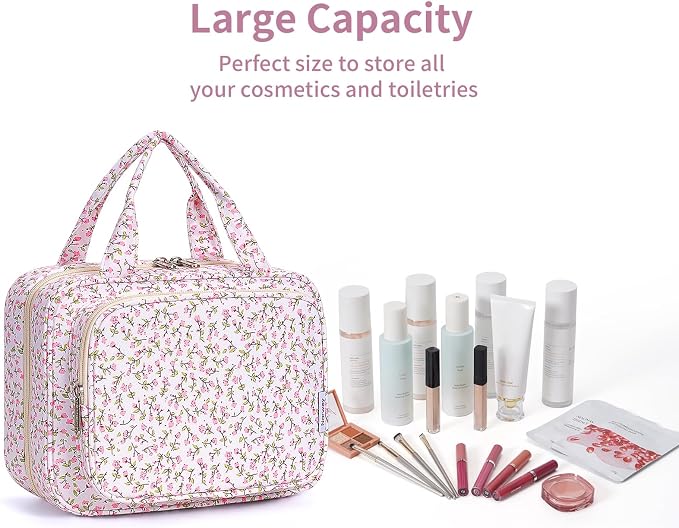 Narwey Hanging Toiletry Bag for Women Travel Makeup Bag Organizer Toiletries Bag for Travel Size Essentials Accessories Cosmetics (Pink Flower (Medium)) - Image 7