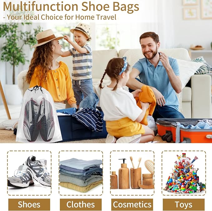 100 Pack Shoe Bags for Travel, Clear Travel Shoe Bags for Packing | 15.7" x 11.8" Large Portable Drawstring Travel Shoe Storage Bag Travel Essentials Women for and Men - Image 6