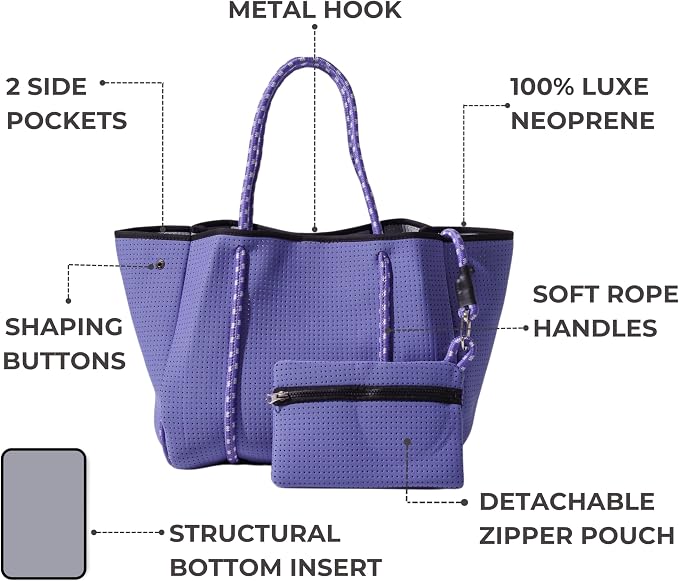 POPUPS Large Neoprene Tote Bag for Women - Everyday Designer Handbag for Travel Work and Beach with Pockets and Zipper Pouch - Image 5