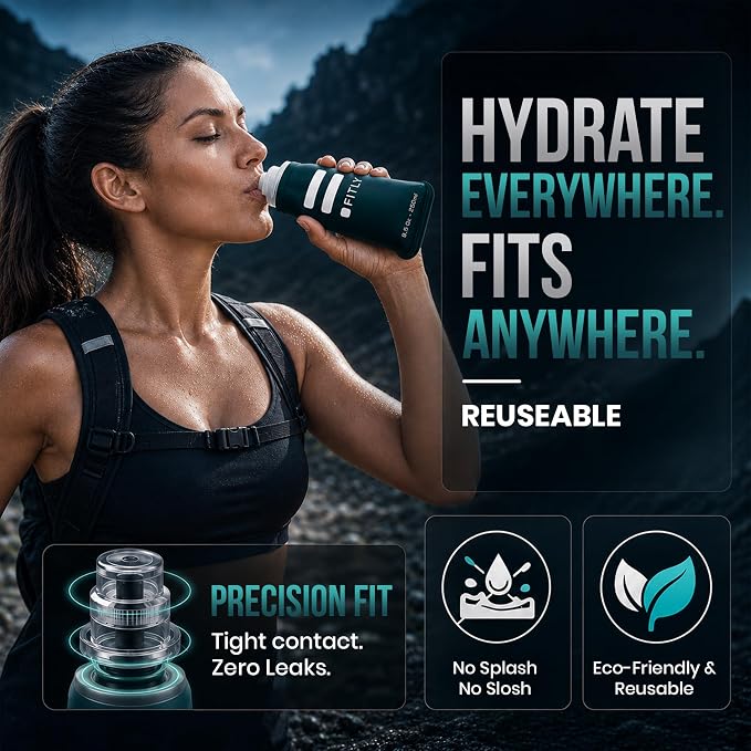 FITLY Soft Flask - Shrink As You Drink Soft Water Bottle for Hydration Pack - Folding Water Bottle Ideal for Running, Hiking, Cycling, Climbing & Rigorous Activity - Image 6