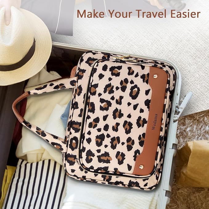 Toiletry Bag for Women, Hanging Travel Toiletry Bag with Jewelry Organizer Compartment Large Makeup Bag, PVC Waterproof Cosmetic Travel Bag Trips Camping Bathroom, Leopard Print - Image 8