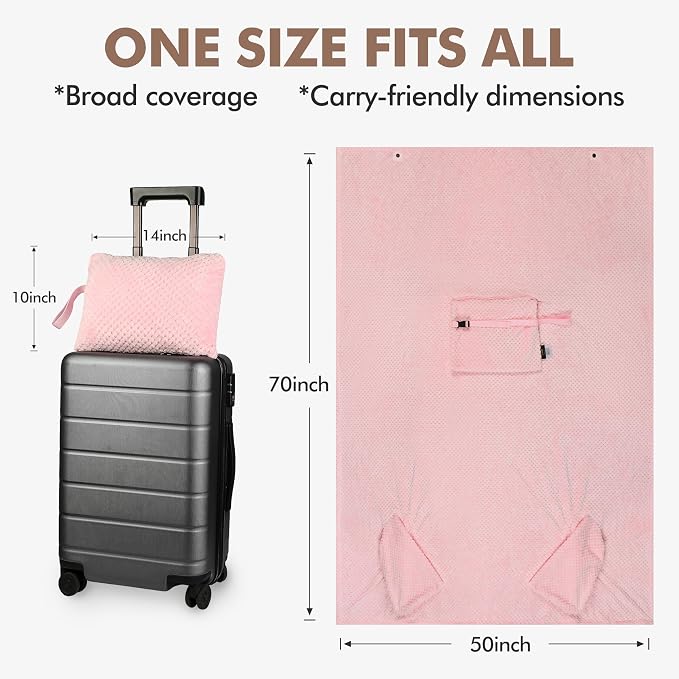 Tirrinia Travel Blanket and Pillow Set, Soft Compact Airplane Blanket with Foot Pockets, 4-in-1 Travel Essentials for Women Men, Portable Travel Gifts for Her, Travel Blanket for Airplanes, Cars - Image 7