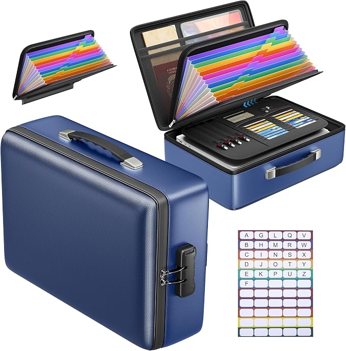 Fireproof Document Box, Hard Briefcase Fireproof Safe for Home Documents | Fire proof file box for documents, detachable accordion file organizer, waterproof digital document organiser briefcase by GroTheory