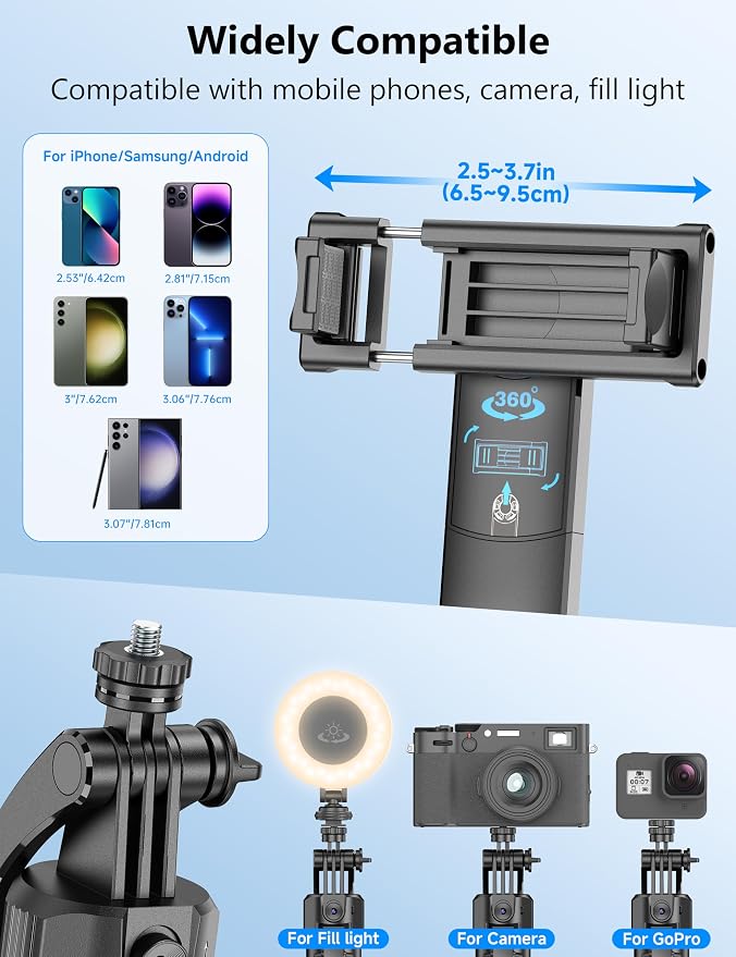 69'' Auto Face Tracking Selfie Stick Tripod Stand, Automatic Phone Tripod, Auto-Open Travel Tripods for iPhone/Cell Phone with Remote, Gesture Control, No App, Built-in AI Camera for Vlog Recording TK - Image 8
