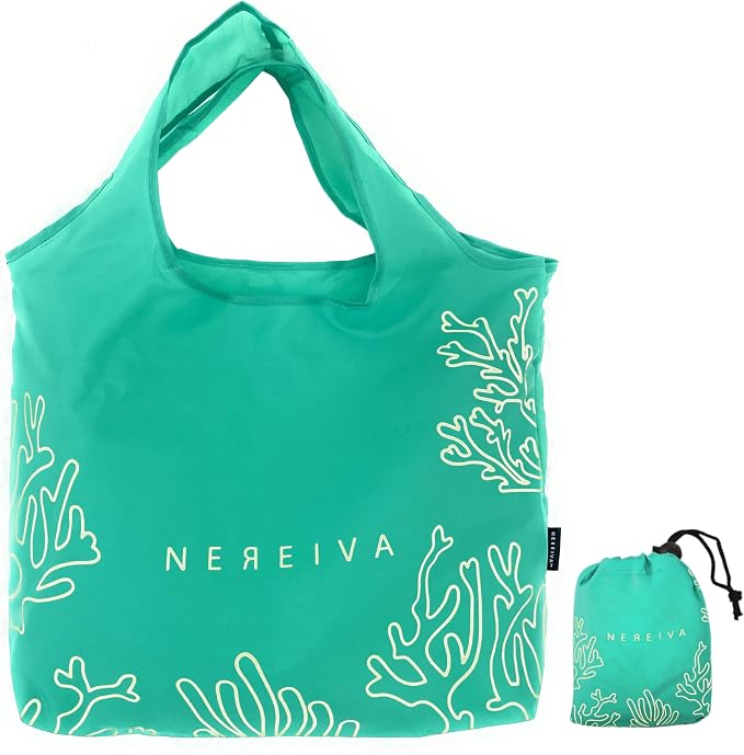 55 Pound Reusable Shopping Bag - Folds into a Small Pouch - Washable Reusable Grocery Bag, Durable & Stylish with handles for Easy Shoulder or Hand Carry by Nereiva