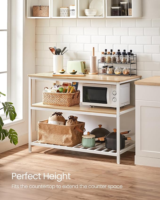 VASAGLE Kitchen Island with 3 Shelves, 47.2 Inches Width Kitchen Shelf with Large Worktop, Stable Steel Structure, Industrial, Easy to Assemble, Oak Color and White UKKI001W09 - Image 7
