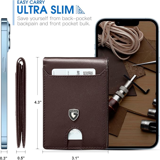 GSOIAX Slim Wallet for Men RFID Blocking Bifold Wallet Carbon Fiber Front Pocket Wallet with 11 Card Holder Minimalist Mens Wallet with Gift Box(Leather Coffee) - Image 2