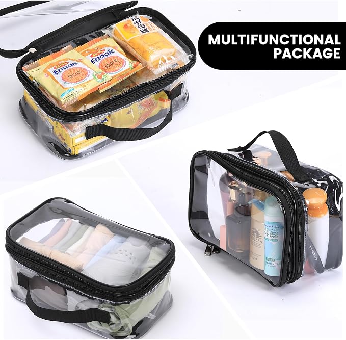 BORMELUN Large Clear travel bags for toiletries pouches carry on reusable,purse see-through plastic pvc TSA airport approved with handle (Black) - Image 8
