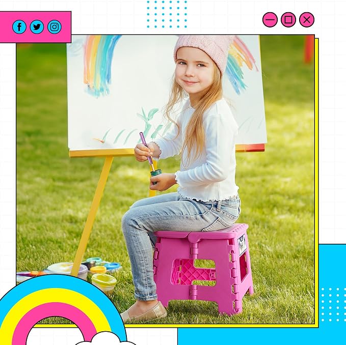 Delxo 9 Inch Kids Step Stool,300 Lbs Folding Step Stool for Toddler Pink | Foldable Step Stool,Non-Slip Foot Stools with Handle, Lightweight Collapsible Stool for Kitchen,Bathroom,Bedroom,Garden - Image 7
