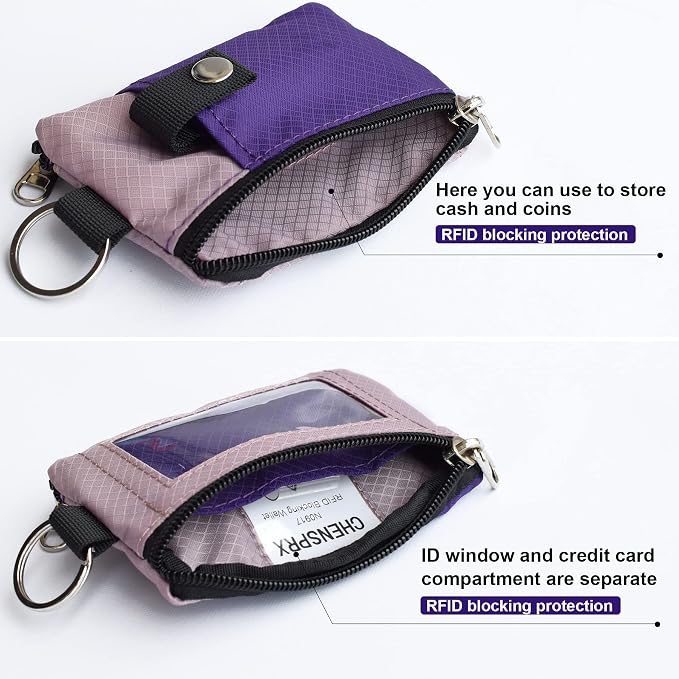 CHENSPRX Minimalist RFID Blocking Small Wallet with ID Window,WaterResistant Zip Id Case Wallet with Lanyard Keychain for Cards,Cash,Travel,Women,Men - Image 4