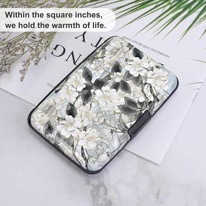 Mini RFID Aluminum Wallet Credit Cards Holder Business Card Case Metal ID Case for Men Women (White Lotus) - Image 6