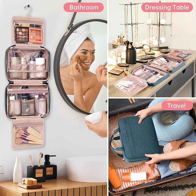 HXLGMD Travel Size Toiletry Bag for Women, Portable Cosmetic Bag with Hanging Hook, Travel Essentials Water-resistant Makeup Organizer for Accessories, Shampoo, Full-size Container, Toiletries - Image 8