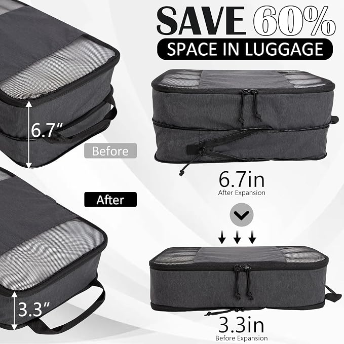 Compression Packing Cubes for Travel Suitcase Organizer Bags, Mesh Black, L | Expandable Travel Cubes for Packing Luggage Organizer Bags Compression Bags for Travel Essentials - Image 2