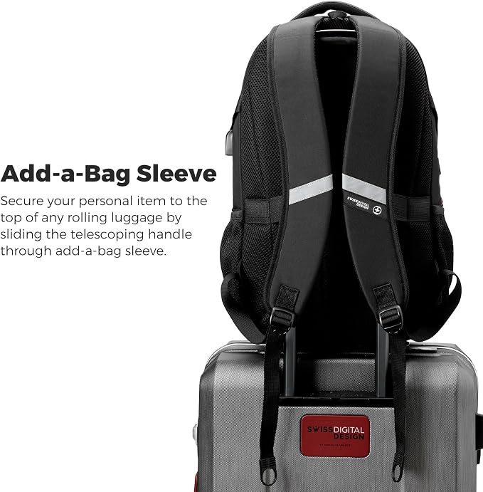 Swissdigital Laptop Backpack with USB Charging Port, Travel Backpack Fits 15.6 inches Computer, 31L Backpack for Men | SD8039508F-01 - Image 6