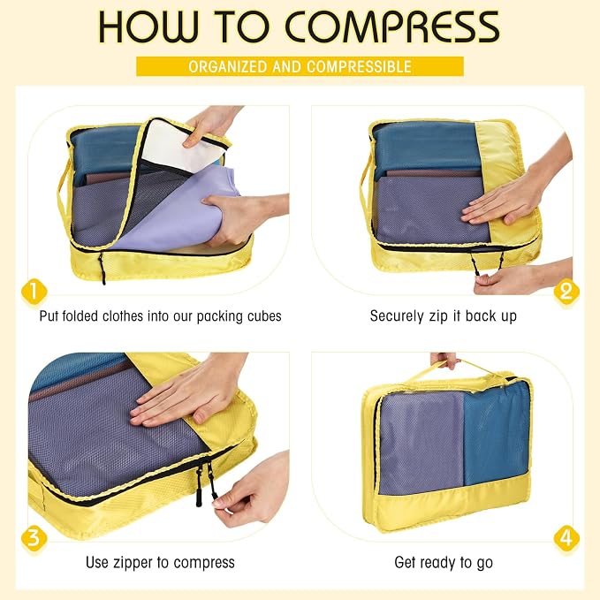 5 Pcs Packing Cubes for Suitcase Large Travel Cubes Carry on Luggage Organizer Bags for Clothes Accessories(M,Yellow) - Image 5