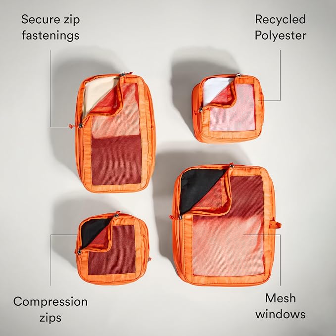 ANTLER - Compression Packing Cubes for Travel, Luggage Organiser for Suitcases or Bags, Travel Accessories, Set of 4, Coral - Image 4
