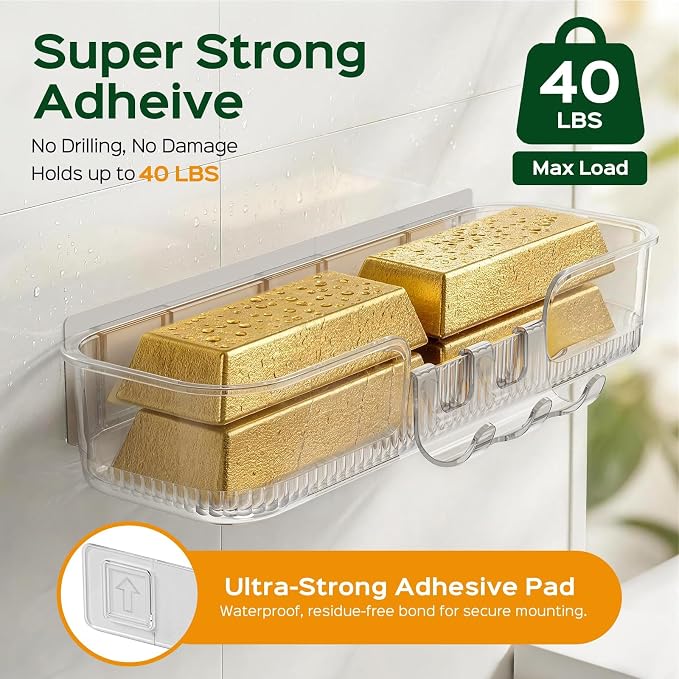 HAMITOR 5 Pack Adhesive Shower Caddy, Clear Transparent Shower Organizer | Modern Clear Design, Waterproof Adhesive Setup, Quick Drainage Shelves, Perfect for Homeowner, Apartments & Stylish Bathrooms - Image 4