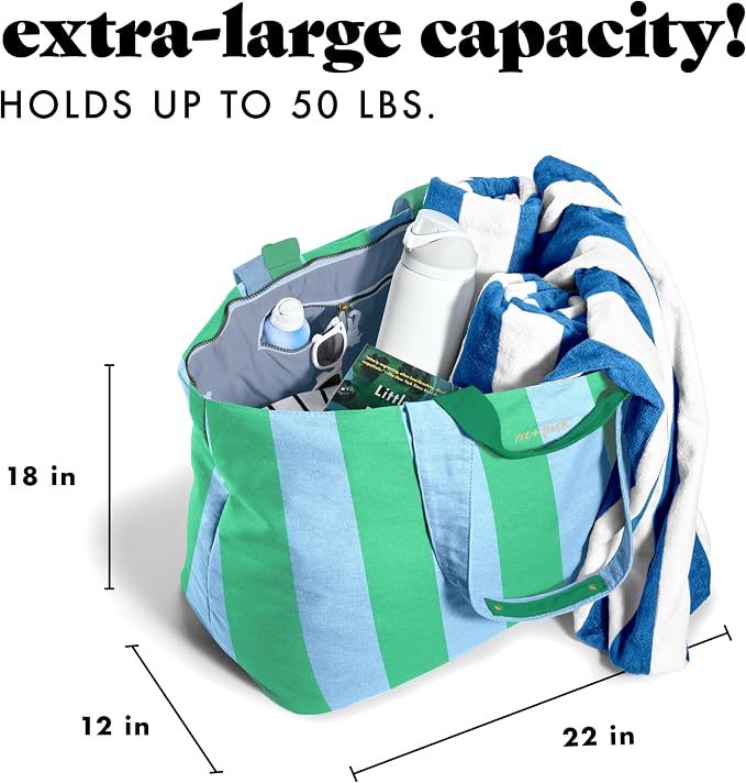 Fit & Fresh All The Things XL Beach Bag for Women, Oversized Travel Tote | Zip Closure, 3 Interior Pockets, 1 Large Zip Pocket, Dual Carry Handles, Canvas Weekender - Pool, College, Laundry, Groceries - Image 3