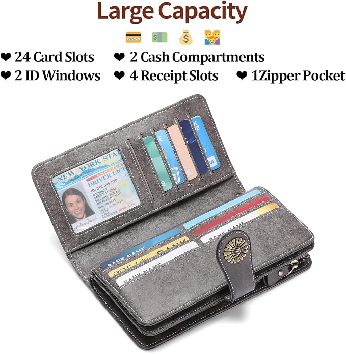 SENDEFN Wallets for Women Leather Credit Card Holder with RFID Blocking Large Capacity Wristlet | with RFID Blocking - Image 3