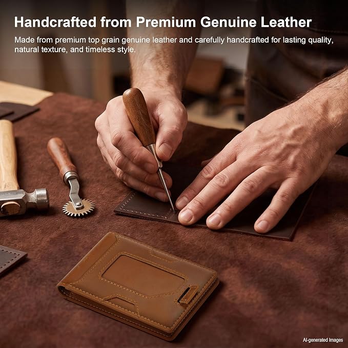 Slim Genuine Leather Wallet: Thin RFID Wallet 12+ Card Hold | Top Grain Leather Wallet with Magnetic Money Clip Inside - Minimalist Front Pocket Wallets - Gifts for Men with Gift Box - Image 5
