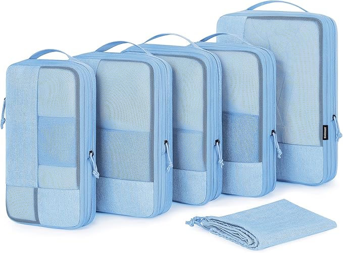 BAGSMART Compression Packing Cubes for Travel, 6 Set | Fits 20/24/28in Carry-On Suitcases, Compressible Bags Streamline Cruise Travel Essentials, Sturdy Handles, Machine Washable by BAGSMART