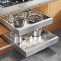 Seinloes 2 Pack Expandable Pull Out Cabinet Organizer 21"Deep With Raising Pad for Framed Cabinets,Upgrade 3 Slide Rails Slide Out Drawers,Roll Out Shelves Adhesive,Adjustable Width 12.05"-20.4"Silver by Seinloes