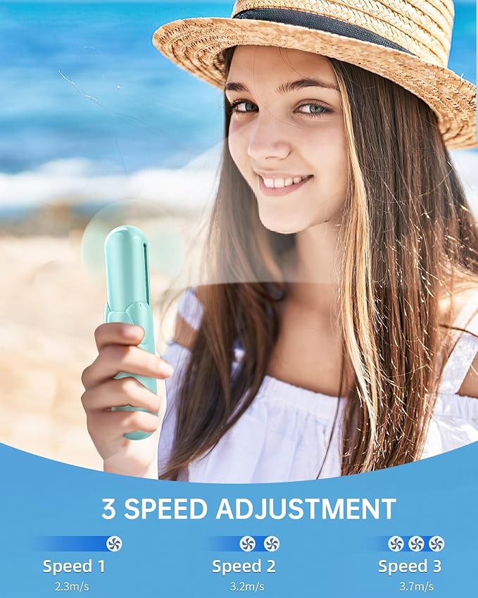 Mini Handheld Fan, Portable Hand Fan with USB Rechargeable, 2000 mAh Battery Operated, 3 Speeds Adjustable, 2 IN 1 Small Personal Pocket Fan for Women Girls Travel Outdoor - Image 2