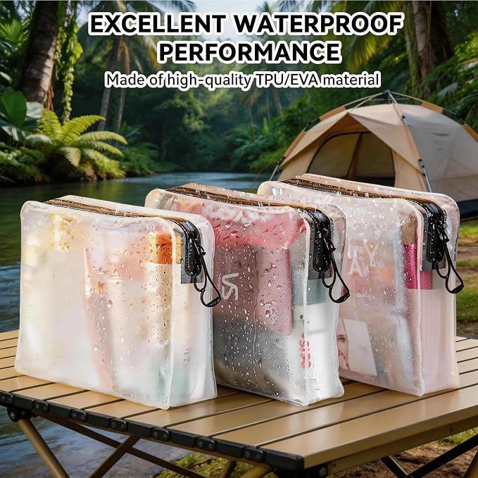 Qbily Clear Leak Proof Travel Bags for Toiletries 3 Pack, Super Soft Waterproof Leak Proof BPA Free, Semi-Clear Toiletry Cosmetic Makeup Bags for Travel, Approved Travel Toiletry Bag With Zipper - Image 5