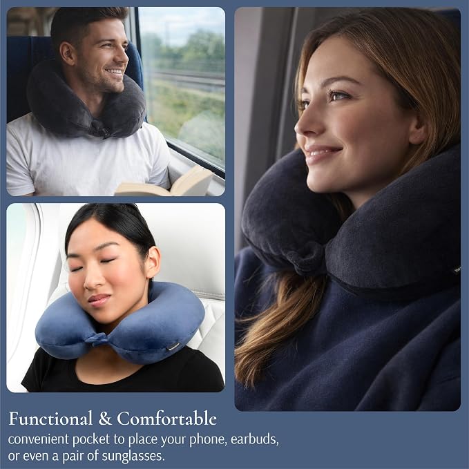 Brookstone Travel Neck Pillow - Lightweight U-Shaped Memory Foam Travel Pillow for Airplane, Car Travels & Sleeping, Blue | Brookstone Travel Neck Pillow Lightweight U-Shaped Memory Foam Pillow - Image 4