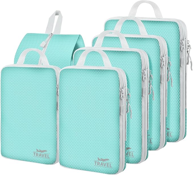 6 Set Compression Packing Cubes, Suitcase Organizer, Lightweight Travel Essentials, Compression Bags For Travel Accessories Luggage Storage Set (6Pcs, Blue) by Unknown