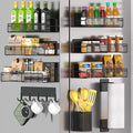 Magnetic Spice Rack for Refrigerator, 10 Pack 100% Metal Strong Magnet Shelf, Moveable Spice Organizer W/ Adjustable Paper Towel Holder, Hook Rack & Utensil Caddy, Home Kitchen Laundry Storage, Black by DTUQYX