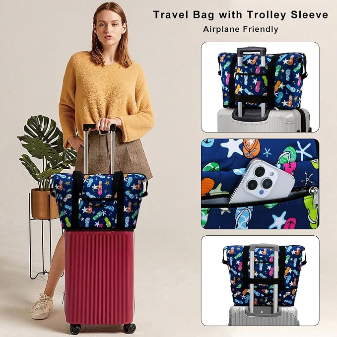 Expandable Duffel Bag for Women with Trolley Sleeve/Wet Pocket Weekender Travel Tote Large Carry On Overnight Luggage - Image 2