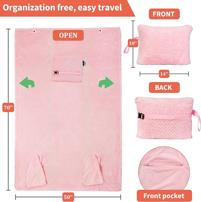 Tirrinia Travel Blanket Compact with Bag, Soft Lightweight Wearable Blanket with Foot Pockets, Airplane Travel Essential Gift - Image 4