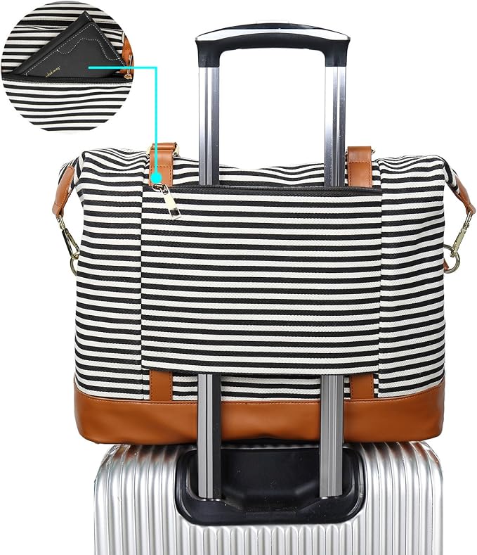 Bluboon Travel Tote Bags with Zipper Ladies Canvas Bag Weekender Overnight Bag for Women Carry on Duffel Bag Trolley Sleeve - Image 3