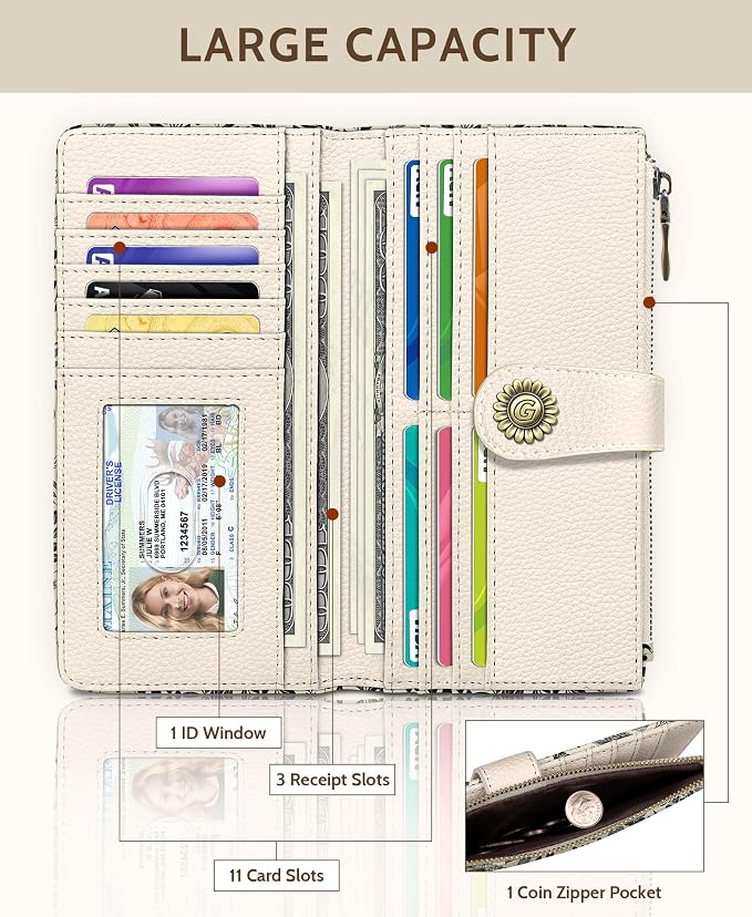 GIANCOMICS Owl Womens Wallet RFID Blocking Flower Credit Card Holder Bifold | Billfold, Cute Cash Purse, Travel Zipper Coin Pocket, Compact Clutch, PU Leather, ID Window, 11 Card Slots, Ladies Gift Woman - Image 3
