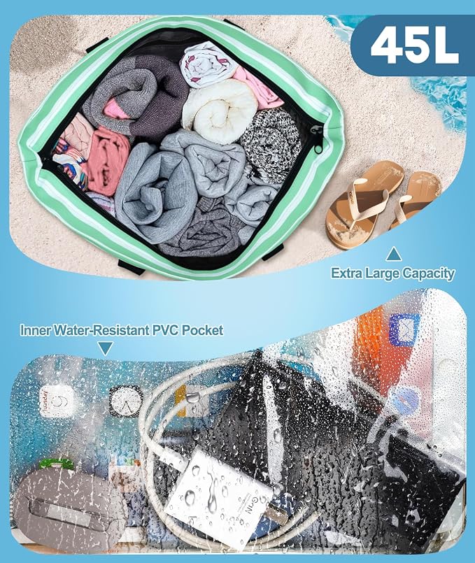 ISEYOU Extra Large Beach Bag Waterproof Beach Totes Bags for Women, Lightweight Foldable Pool Bag with Zipper Wet Compartment - Image 5