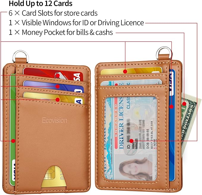Slim Minimalist Front Pocket Wallet, RFID Blocking Credit Card Holder Wallet with Detachable D-Shackle for Men Women - Image 5