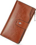 BOSTANTEN Womens Leather Wallet RFID Large Capacity Credit Card Holder | 20 Card Slots, Phone Holder, Zipper Coin Pocket, Clutch Wallet, Long Bifold, Ladies Gifts, Brown Orange by BOSTANTEN