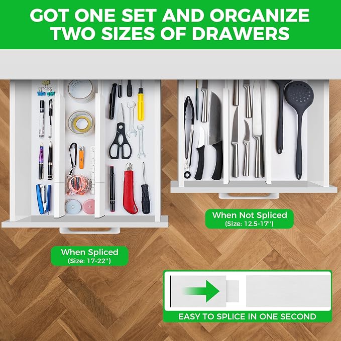 4 Pack Bamboo Drawer Dividers Organizer with Inserts 2.6'' High | Expandable from 12.5-21.7", Adjustable Drawer Organizer Separators for Utensils, Clothing, Office, Dresser, Bedroom, (White) - Image 2