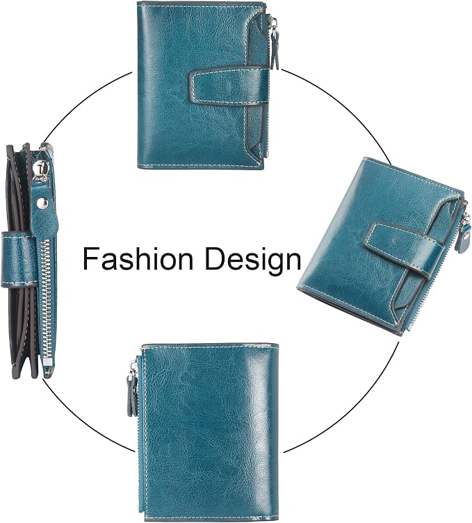 Small Compact Women Wallet RFID Blocking Genuine Leather Bifold Purse with ID Windows - Image 3