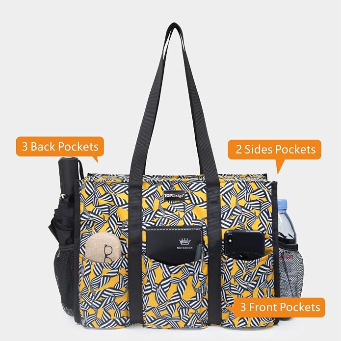 TOPDesign Utility Water Resistant Tote Bag with 13 Pockets, Top Zipper Closure & Thick Bottom Support, for Working Women - Image 3