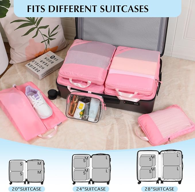 PFEYRPK Lightweight Compression Packing Cubes for Suitcases, Compressible Expandable Travel Packing Organizer with Clear Toiletries and Backpack Bag, Travel Essentials for Carry on Luggage 7 Set - Image 6