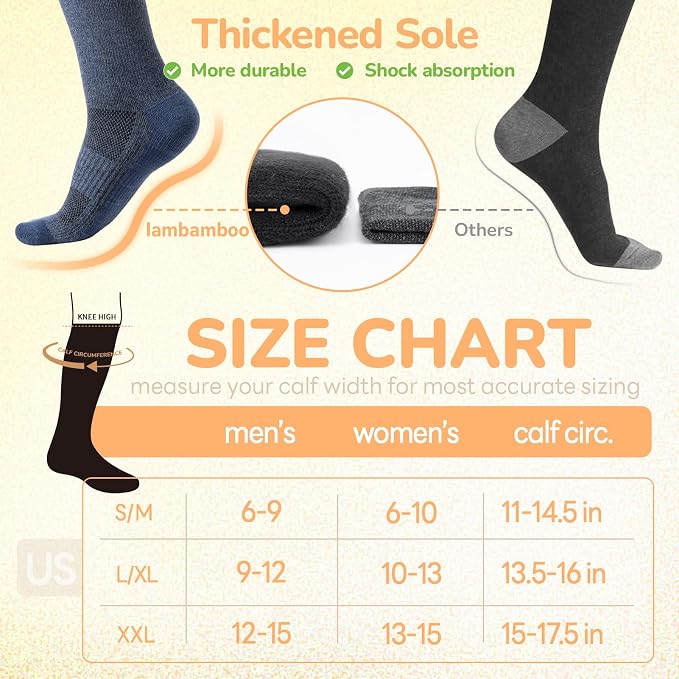 Merino Wool Compression Socks for Women & Men, 20-30 mmHg Knee High Dryarn Socks for Flying, Travel - Image 6