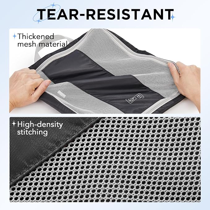 OlarHike 6 Set Compression Packing Cubes for Travel Essentials,Compressible Expandable Space Saver Bags for Organizing Clothes,Luggage Suitcase Garment Bags with Over 1000 pcs Mesh Holes(Black) - Image 5