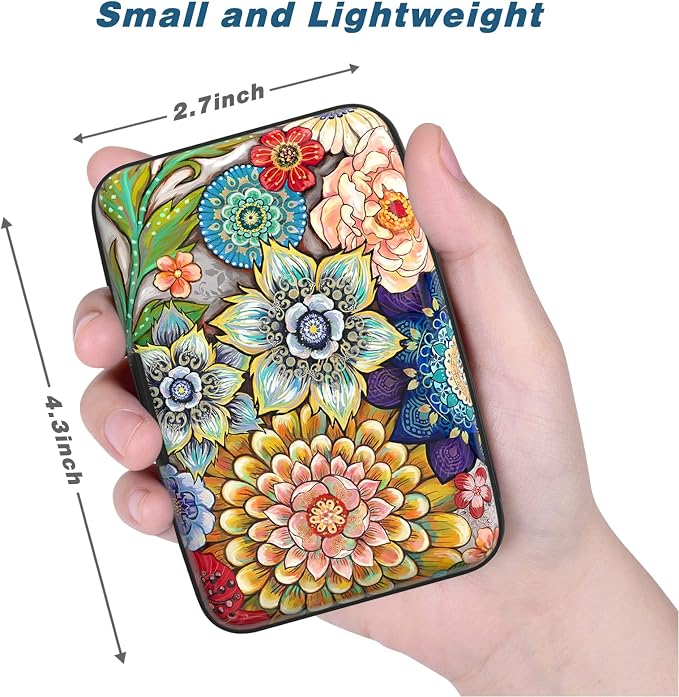 Credit Card Holder, Mini Aluminum Card Wallet RFID Blocking Slim Metal Hard Card Case for Women Men, Mandala Flower - Image 3