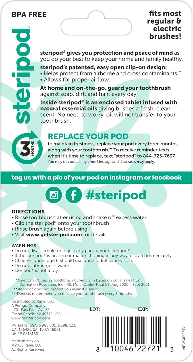 Steripod Clip-On Toothbrush Protector with Orange Essential Oils, Keeps Toothbrush Fresh and Clean, Fits Most Manual and Electric Toothbrushes,2 Count (Pack of 1) - Image 2